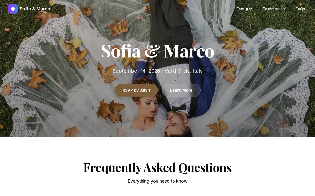 Wedding — Sofia & Marco — live site screenshot